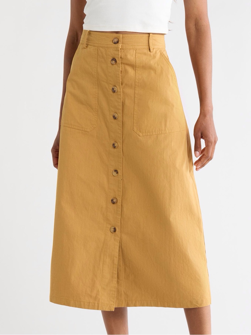 NWT FRNCH Paris High Waist Button Front A Line Mustard Midi Skirt XL Utility